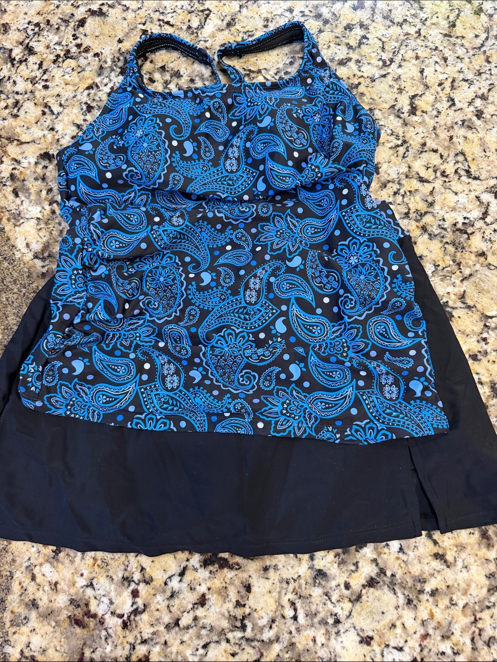 Black & Blue Paisley Tankini Swim Skirt Set - Women's Swim Bikini